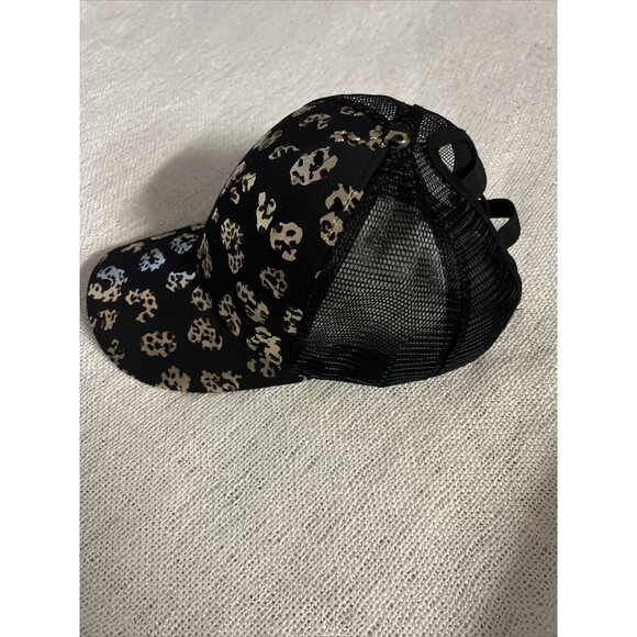 Women's Leopard Print Baseball Cap Criss Cross Ponytail Trucker Hat Adjustable - Picture 5 of 9